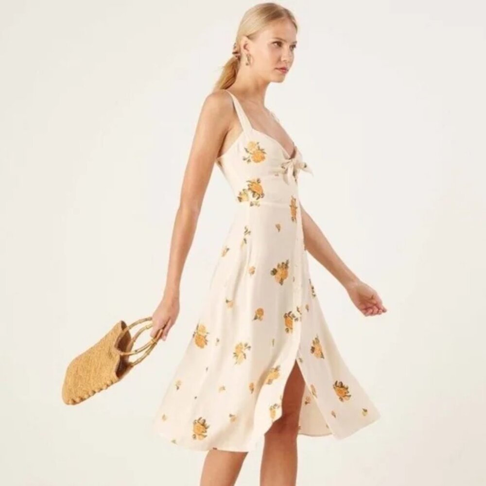 Reformation Frankfort White Yellow Floral Button Front Midi Dress 8 - Picture 2 of 7